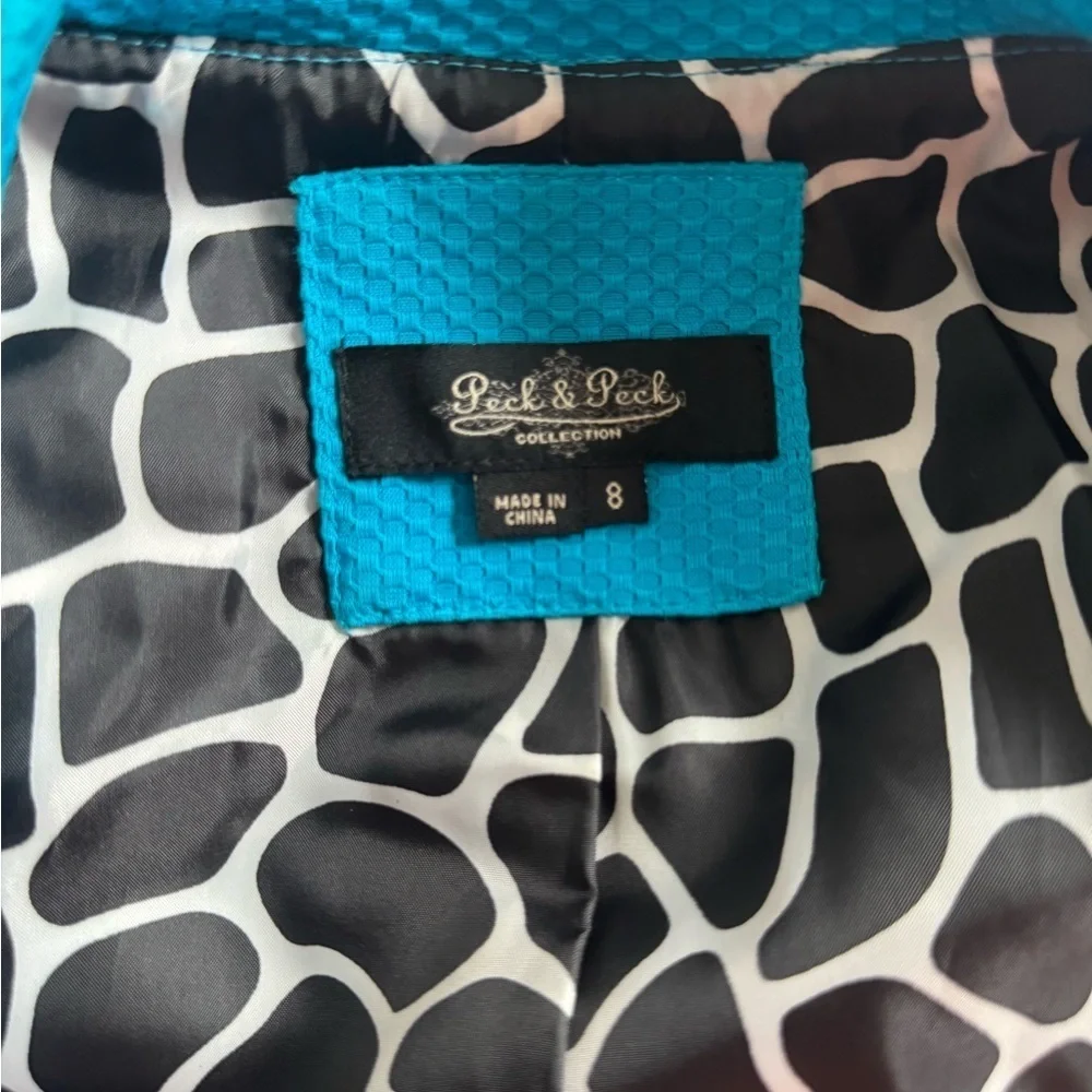 Peck & Peck Weekend Coat Teal Blue Belt Collared Buttons Lined Pockets Size 8